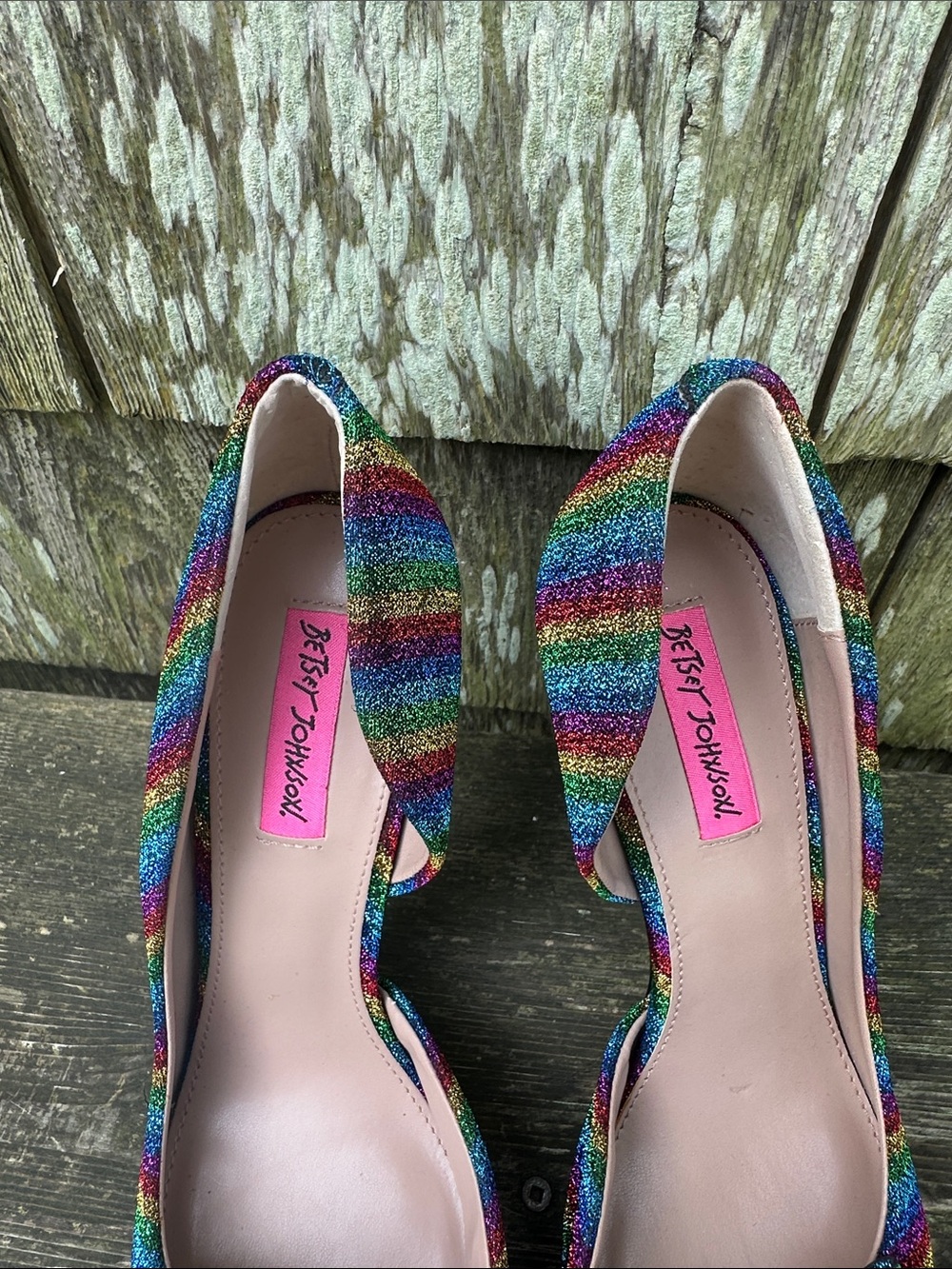 Betsey Johnson Multi-Color Rainbow Glitter Pointed Toe Heels - Picture 6 of 6
